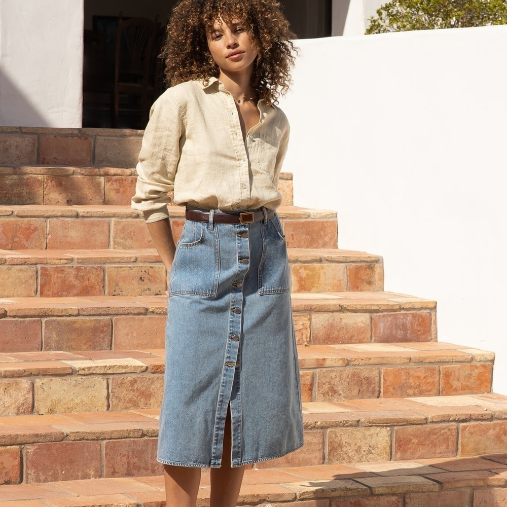 Velvet Heart Denim Button-Front Midi Skirt